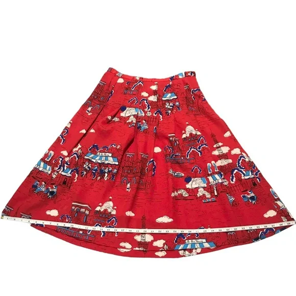 Unique Red Pendleton Print Pleated A-Line Skirt With Drawings of Paris Size 10 - Picture 12 of 14